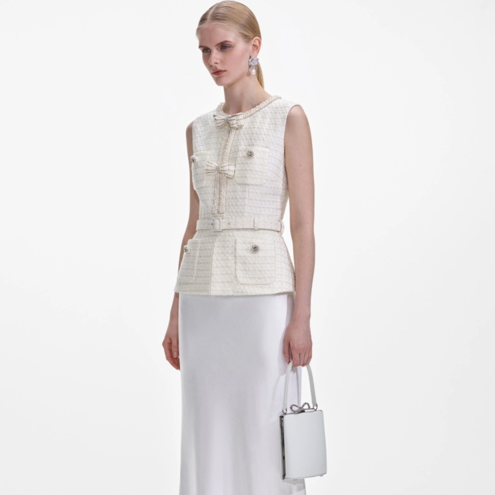 self-portrait Cream Boucle Midi Dress Size: Various - MSRP $630 - NWT - Picture 2 of 5